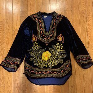 Vintage Navy Embroidered Hippie Tunic